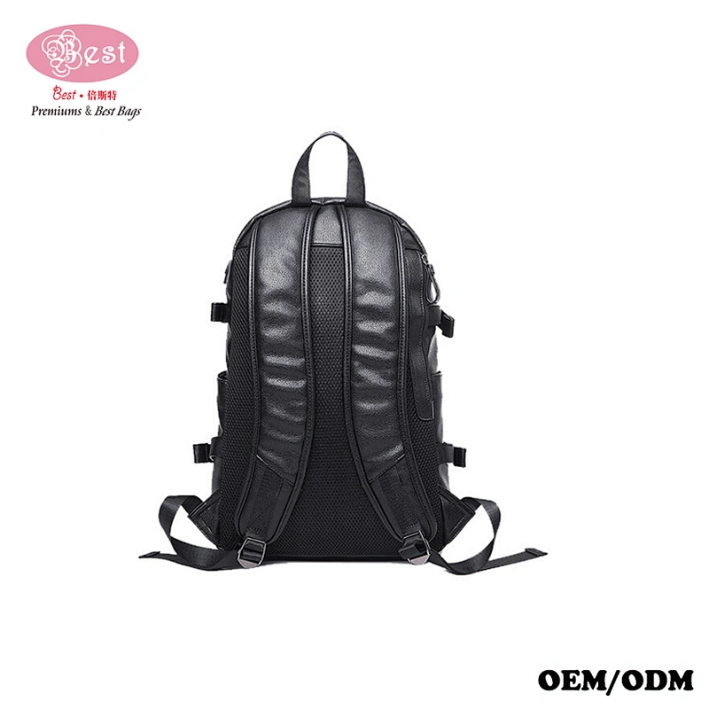 Waterproof Men Shoulder Bag Black Pu Leather 14inch Laptop Backpack