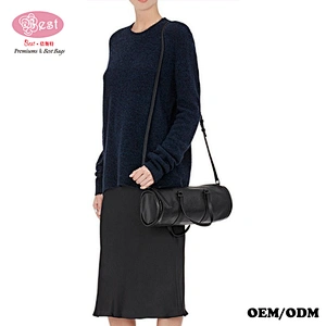 The Newest Designer Branded Black Grained Leather Barrel Shape Small Duffle Bag