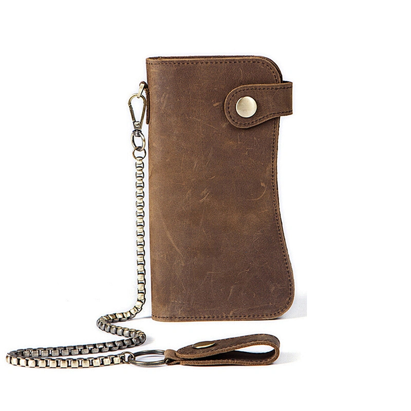 2019 Men Clutch Bag Card Holder Crazy Horse Leather Wallet With Chain