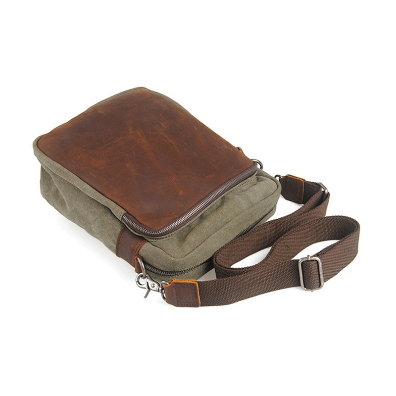 Men's Waxed Canvas Messenger Bags Vintage Genuine Leather Shoulder Bags Portable Computer Laptop Bag