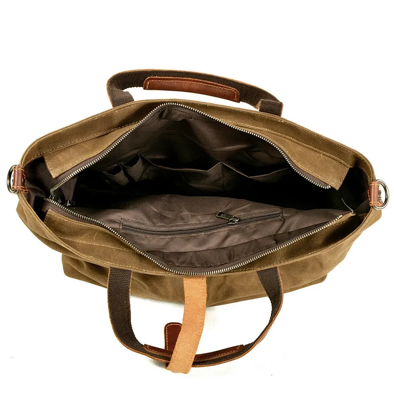 Vintage Oil Wax Canvas Classic Handbag Tote Shoulder Bag for Business Laptops