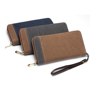 China direct manufacture high quality custom canvas wallet long pattern zipper men wallet