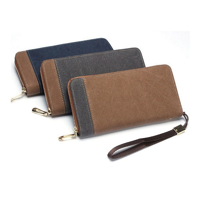China direct manufacture high quality custom canvas wallet long pattern zipper men wallet