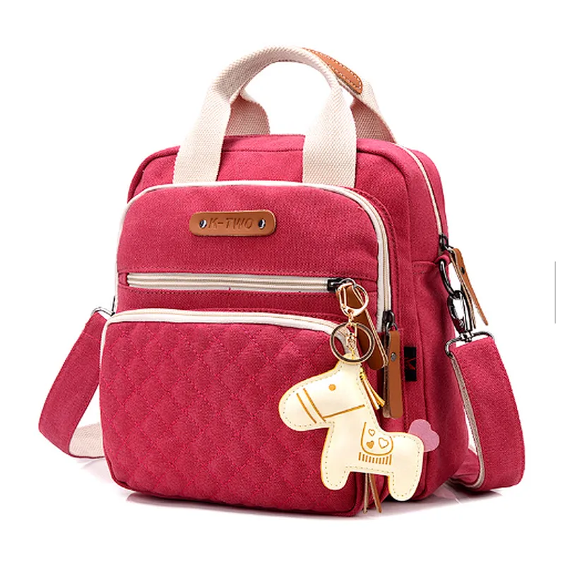 Woman cute fashion pink hiking canvas multifunction backpack handbag for girl