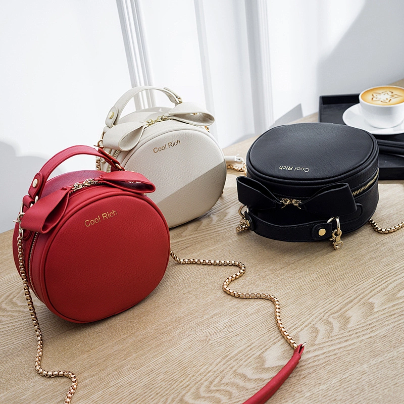 Round women crossbody long metal chain strap sling purse bag handbag with chain