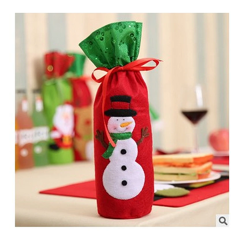 New Christmas luxury Bottle gift bag draw string Santa Snowman Reindeer