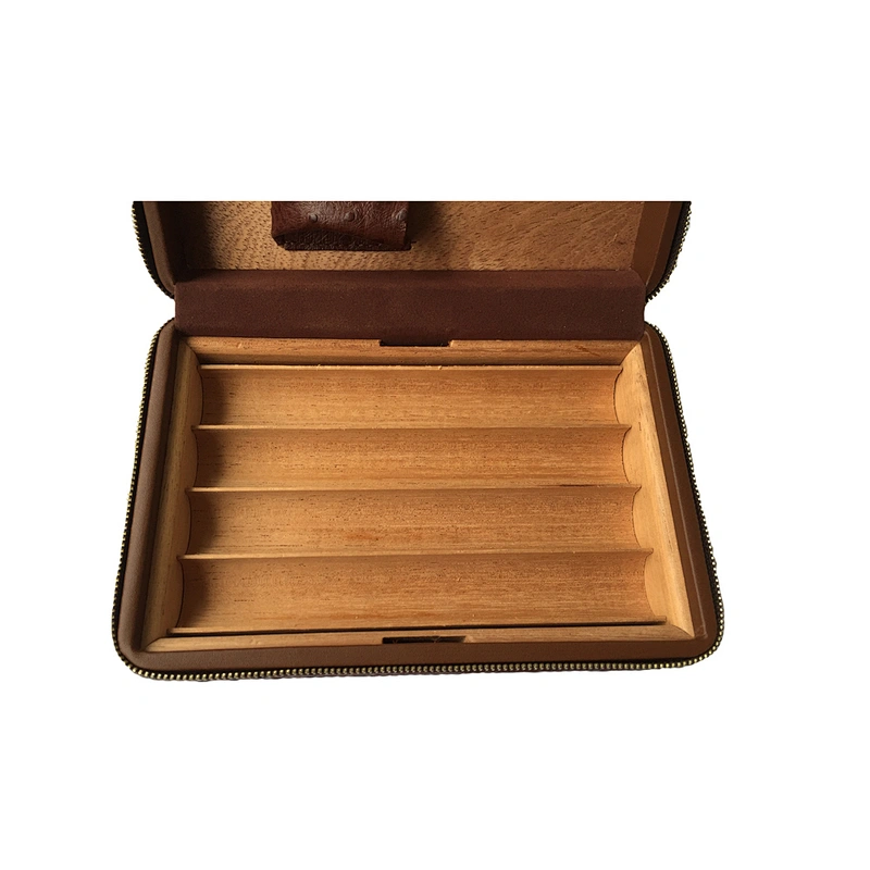 Portable Leather Cigar Case and Box for Travel Spanish Cedar Wood Cigar Humidor
