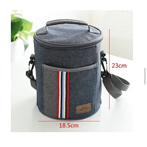 Office Zipper Thermal Waterproof Round Insulated Thermo Lunch Box Bag With Strap
