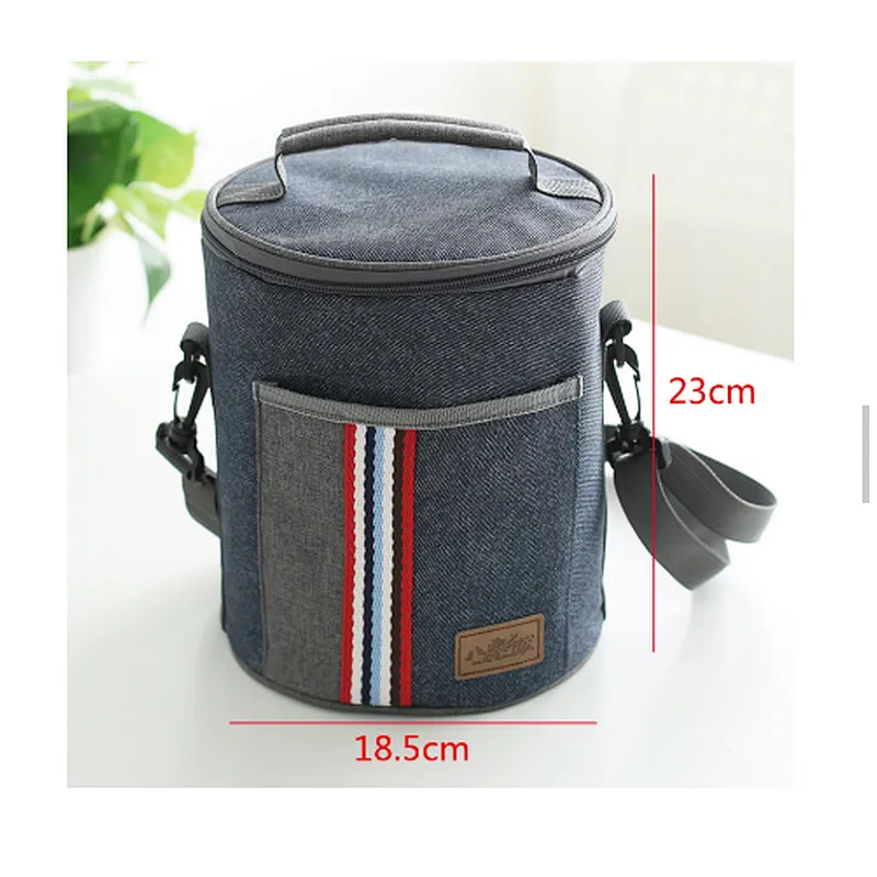Office Zipper Thermal Waterproof Round Insulated Thermo Lunch Box Bag With Strap