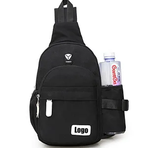 Unisex polyester messenger shoulder bag with water bottle holder