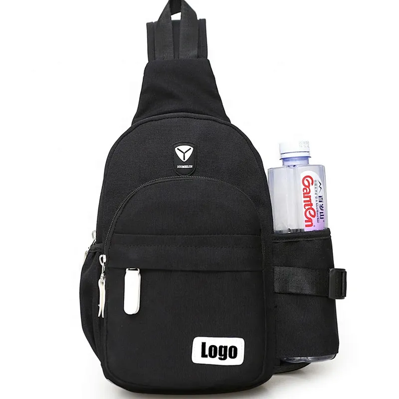 Unisex polyester messenger shoulder bag with water bottle holder
