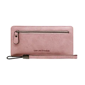 Custom made fashion colorful pu leather long thin cardholder wallet for women