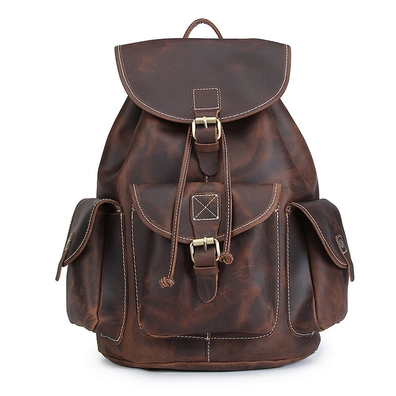 Men's Shoulder Bag Waterproof Crazy Horse Leather Outdoor Travel Backpack