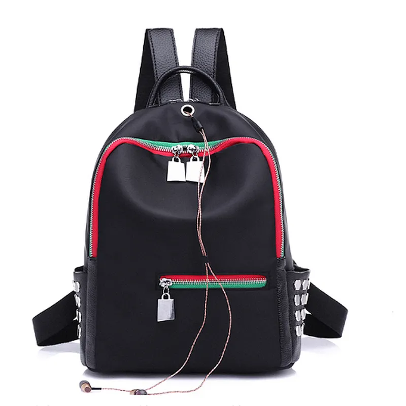 Young girl women fashionable black oxford schoolbag bag mini backpack for lady