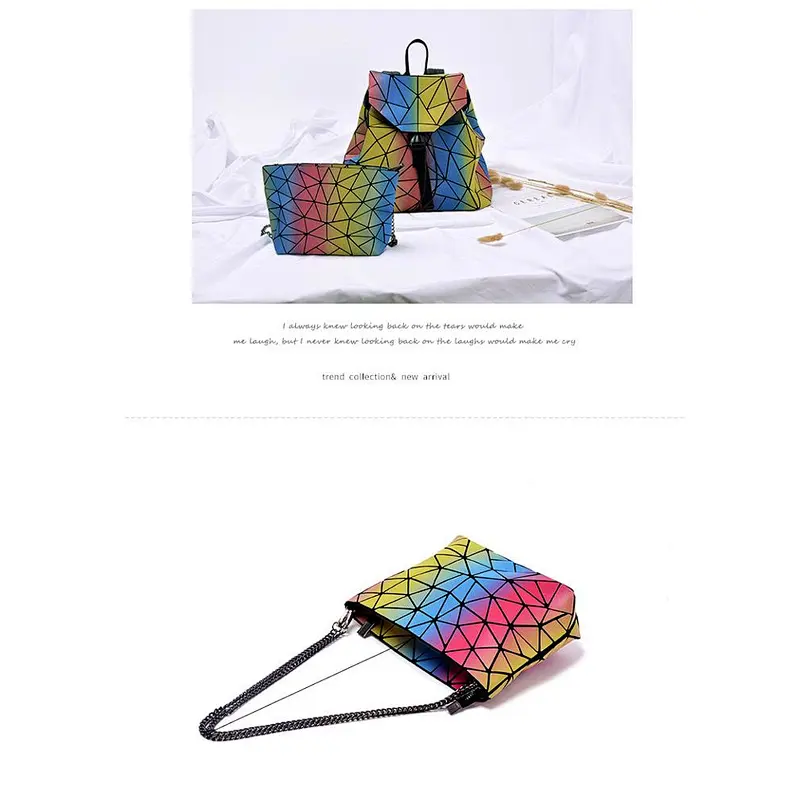 2019 fashionable classic geometric  rainbow colored luminous bag chain  single-shoulder bag for women for shopping or party