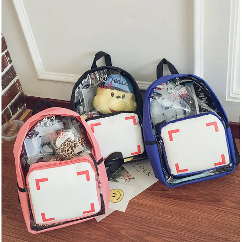 Shenzhen custom schoolbag shiny transparent clear PVC dry bag backpacks school bags