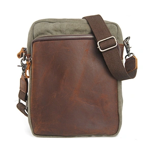 Men's Waxed Canvas Messenger Bags Vintage Genuine Leather Shoulder Bags Portable Computer Laptop Bag