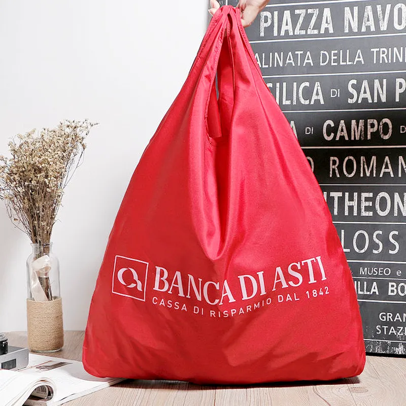 Promotional reusable recycle collapsible colored poly polyester t-shirt shopping bag