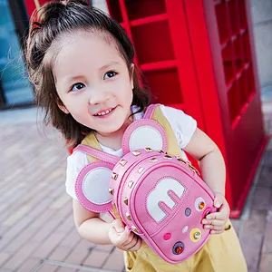 Little girls lovely pink cartoon school PU bags girls backpacks for little girls