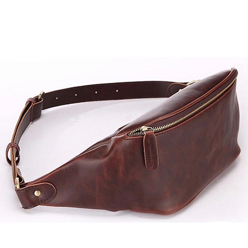 Outdoor travel waist belt bag PU leather men fanny pack waist bag