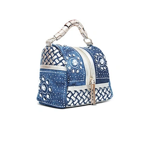 2019  diamond-encrusted blue and white porcelain vintage denim cross-shoulder makeup handbag for daily use