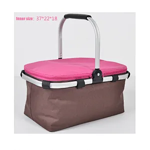 Custom cheap recyclable foldable insulated fabric picnic baskets for 2 person