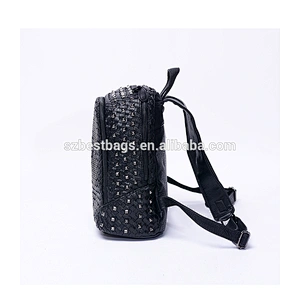 2017 Women Waterproof weaving PU Leather Rivet Backpack Teenage Girls Bags with Zippers Bags