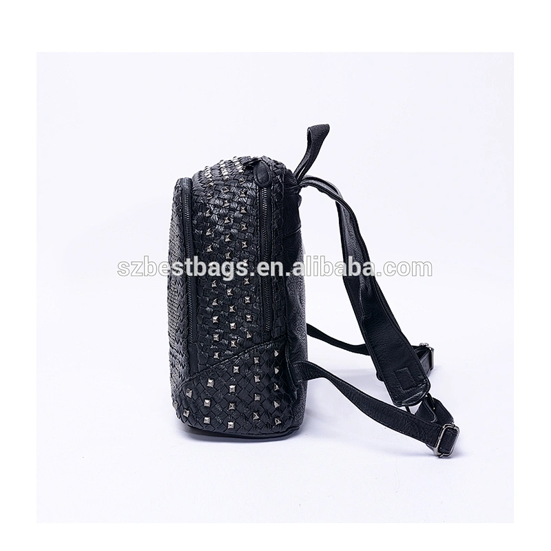 2017 Women Waterproof weaving PU Leather Rivet Backpack Teenage Girls Bags with Zippers Bags