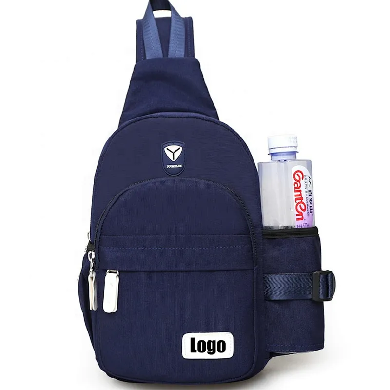 Unisex polyester messenger shoulder bag with water bottle holder