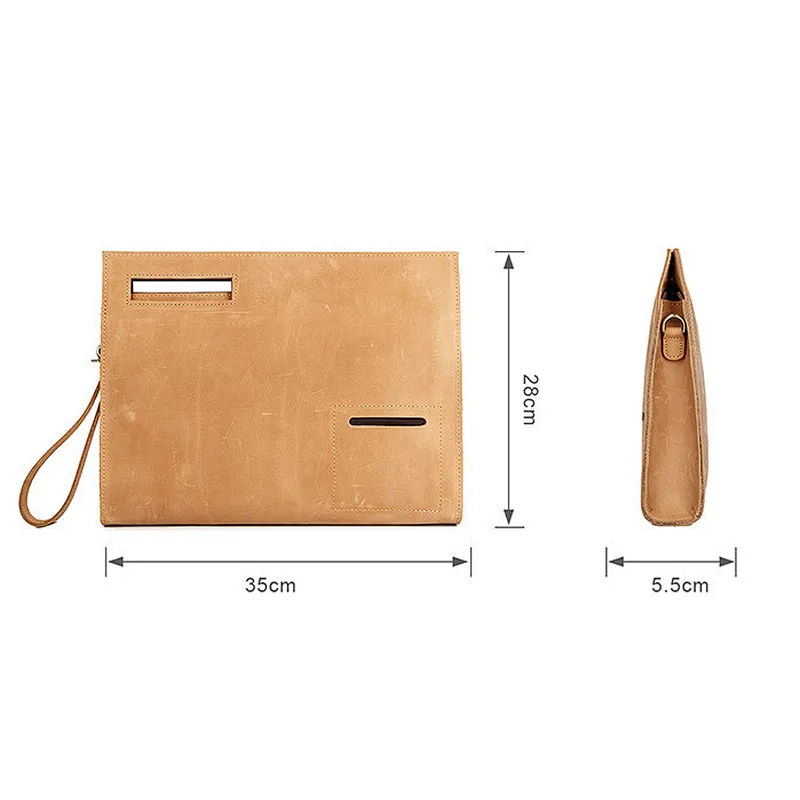 Customized Crazy Horse Leather Men Laptop Briefcase Office Document Pouch Fits 12.9  Computer