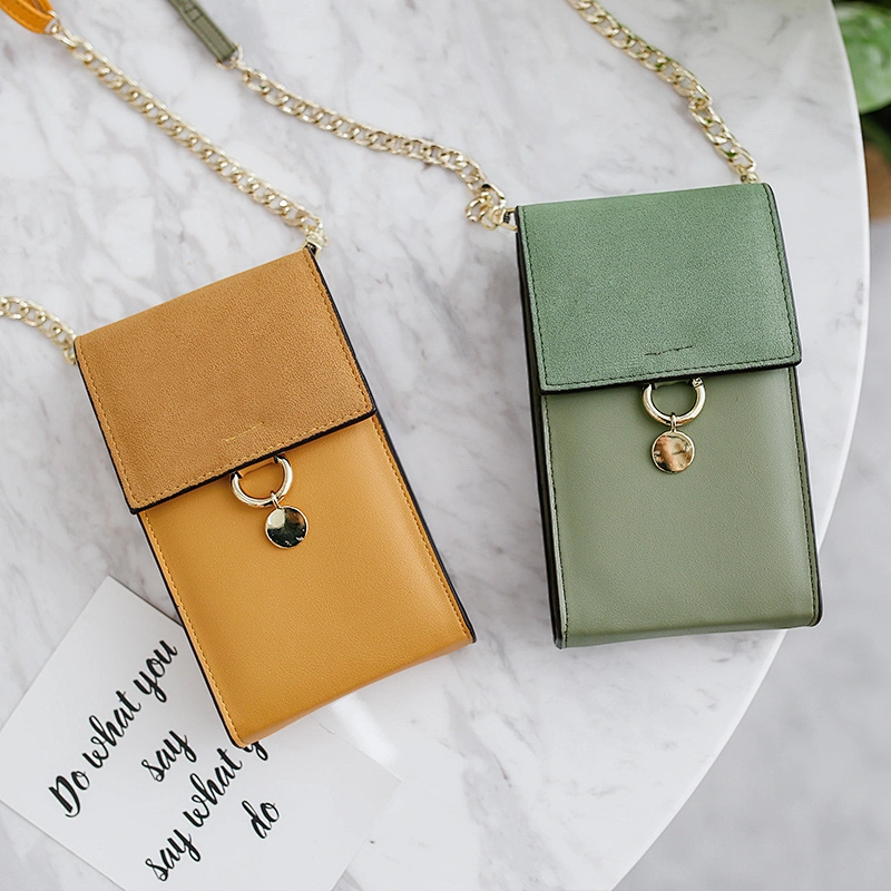 Mini PU fabric metal chain strap sling cellphone crossbody wallet bag for women