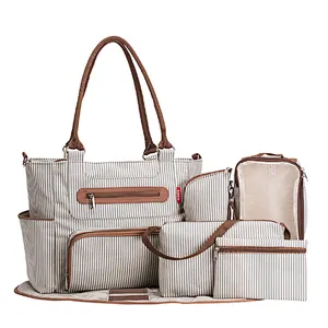 Extra large wet dry 3 in 1 grey stripe girl mum mummy baby diaper bag set