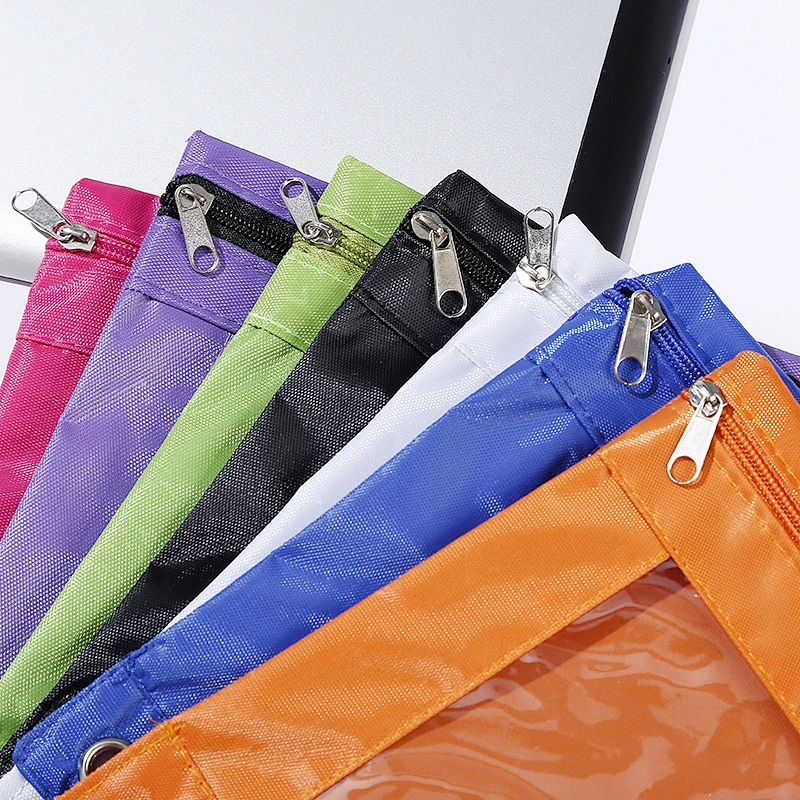 Wholesale 3 Rings Hole Pencil Pouch Stationery Bag Zipper Fabric Pockets for Office gift