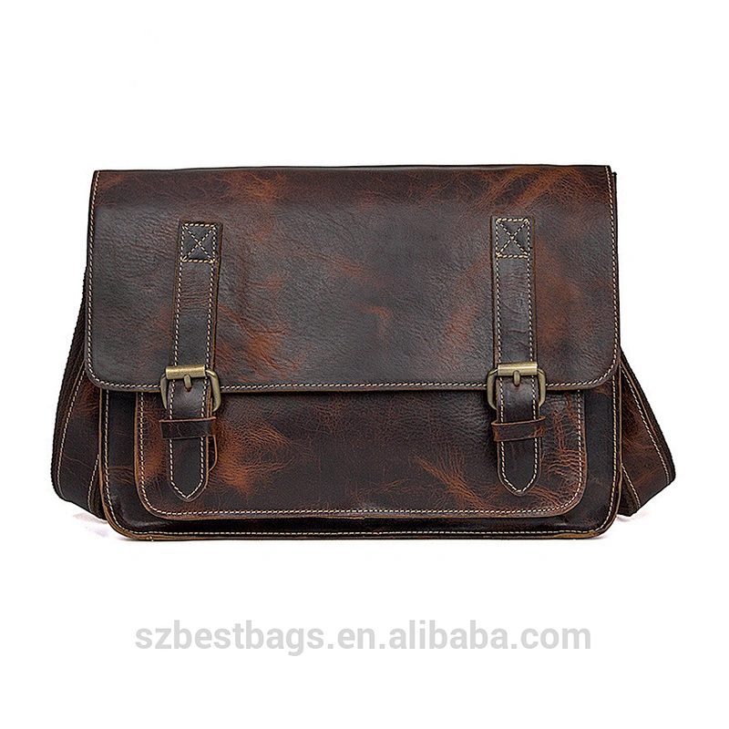 Factory Custom Real Leather Retro Men's Messenger Bags Business Briefcase