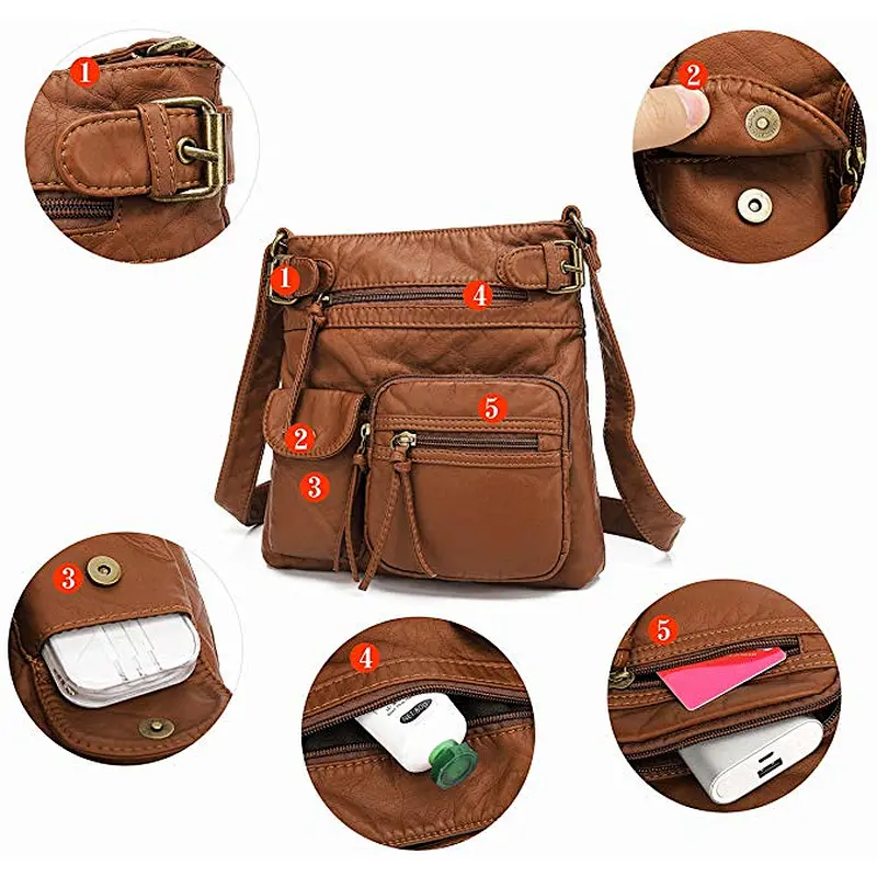 2019 trendy soft leather crossbody bag  sling bag waterproof multiple purse messenger bags
