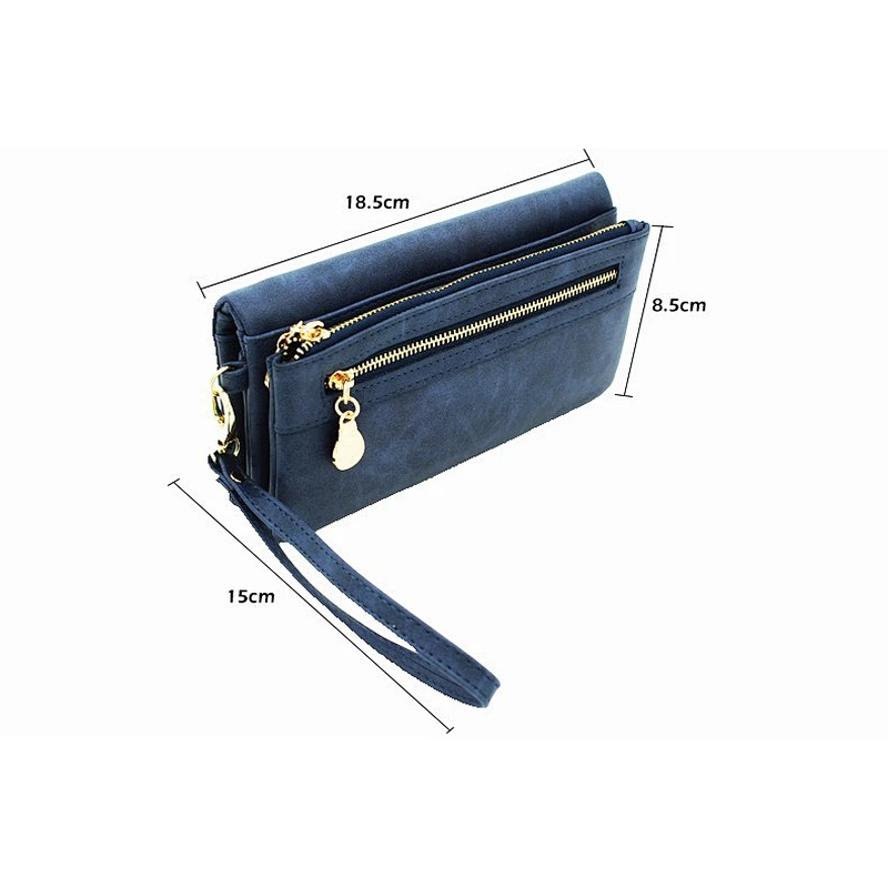 Big Capacity Fashion Women Wallets Long Dull Polish PU Leather cell phone Double Zipper Clutch Coin Purse Ladies Wristlet