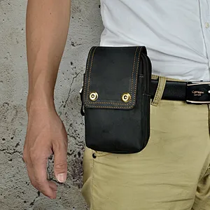 Mens Genuine Leather Hip Bum Pouch Pack Waist Belt Bag Small Hook Fanny Bag