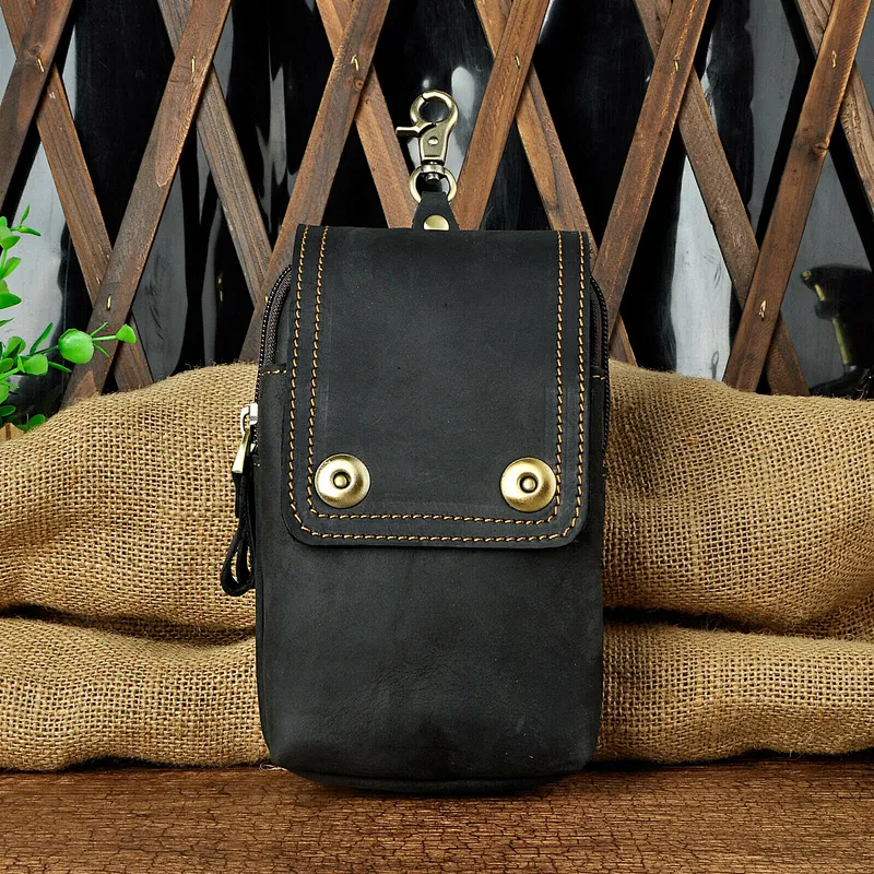 Mens Genuine Leather Hip Bum Pouch Pack Waist Belt Bag Small Hook Fanny Bag