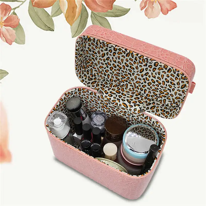 2019 Best selling Stone Grain Pu Leather Cosmetic Case Travel Portable Storage Bag Organizer