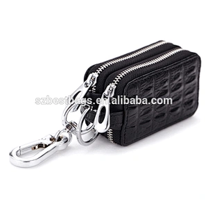 Genuine Leather small key wallet car key wallet men women double zipper key wallet