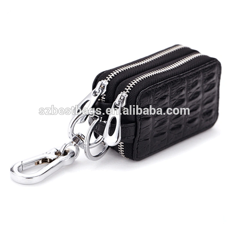 Genuine Leather small key wallet car key wallet men women double zipper key wallet