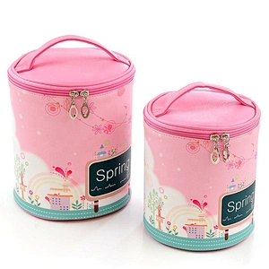 Lovely round pu toiletry cosmetic makeup kit pouch make up organizer bag