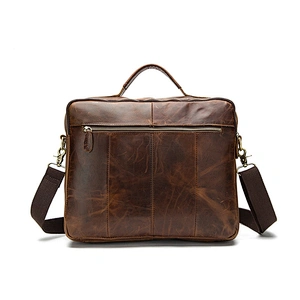 Vintage Mens Business Briefcase Top Grain Cowhide Leather Shoulder Bags