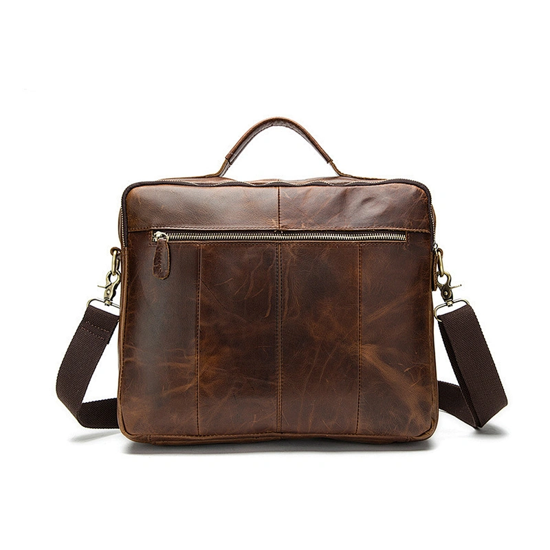 Vintage Mens Business Briefcase Top Grain Cowhide Leather Shoulder Bags