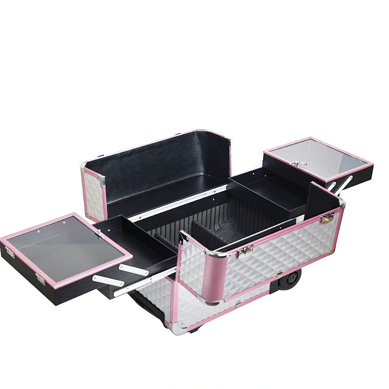 Travel Luggage Storage Kit Professional Makeup Box with Pull Lever