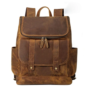 Hot selling crazy leather backpack genuine backpack for men travel shoulder bag