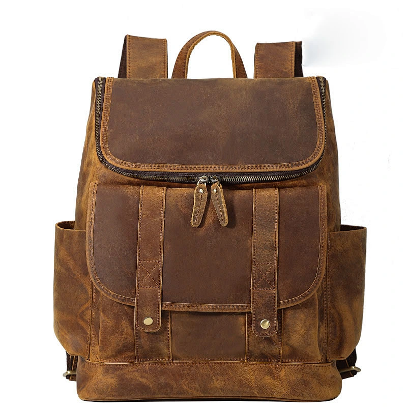Hot selling crazy leather backpack genuine backpack for men travel shoulder bag
