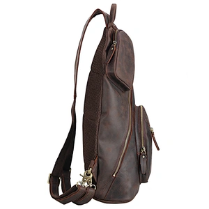 Fashion Western Style Shoulder Bag Large Capacity Multi-function USB Charging  Retro Bag Crazy Horse Leather Chest Bag for Men