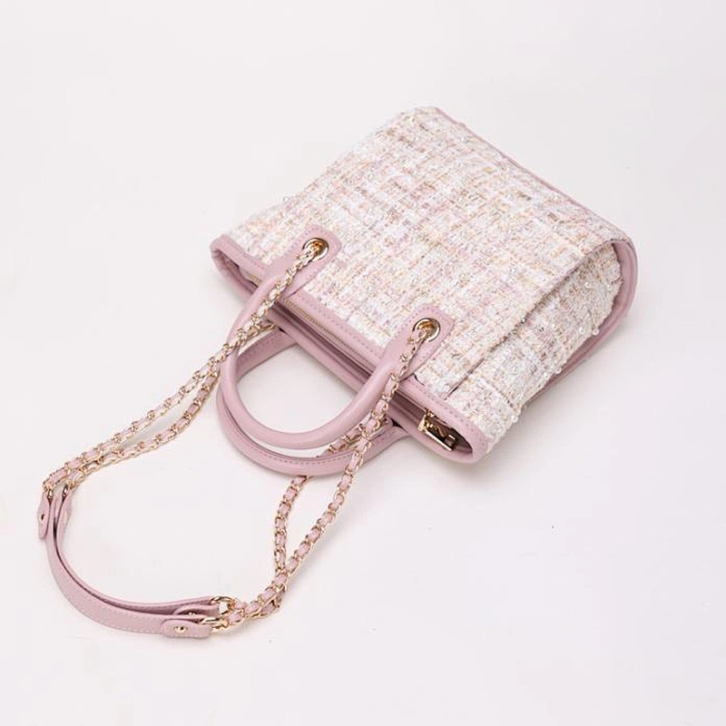 2019 New Style Lady's Woven Handbags Single Shoulder Chain Bag with Pearl