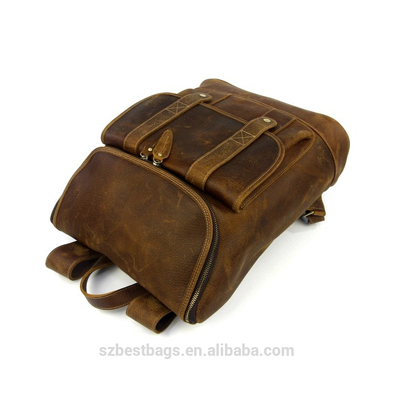 Classic Laptop Backpack Full-Grain Cowhide Leather Rucksack Travel Backpacks